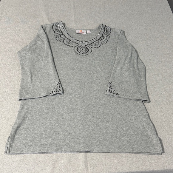Quacker Factory Gray Embellished Women's Tunic Top SZXS. - Picture 13 of 13